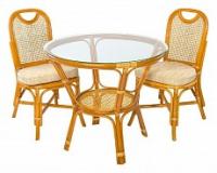 Комплект обеденный (стол Ellena, 11/22-A К и 2 стула 04/22 К) цвет каркаса Коньячный, цвет столешницы Прозрачный, цвет подушки Б Комплект обеденный (стол Ellena, 11/22-A К и 2 стула 04/22 К) цвет каркаса Коньячный, цвет столешницы Прозрачный, цвет подушки Б