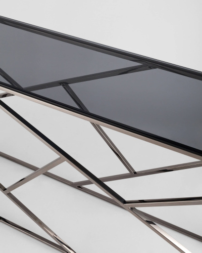 Консоль АРТ ДЕКО 115*30 стекло smoke сталь тёмный хром. Фото №7