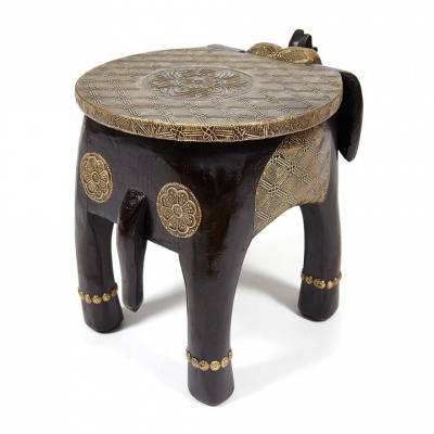 Столик Secret De Maison GOLDEN SLON ( mod. ND-006) дерево манго/латунная чеканка, 40х30х31 см, этническая роспись фото Столик Secret De Maison GOLDEN SLON ( mod. ND-006) дерево манго/латунная чеканка, 40х30х31 см, этническая роспись. Фото