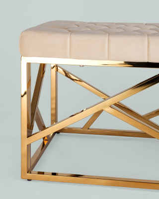Банкетка-скамейка АРТ ДЕКО велюр бежевый сталь золото. Фото
