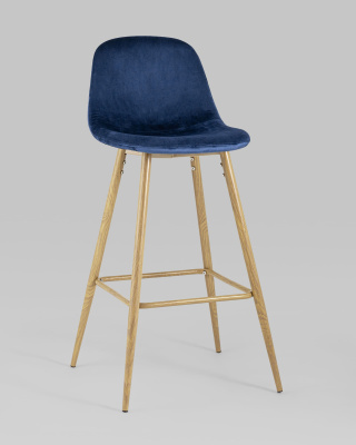 Стул барный Валенсия велюр синий ножки цвет дерево фото Стул барный Валенсия велюр синий ножки цвет дерево. Фото №3