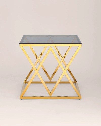 Журнальный стол 55*55 ИНСИГНИЯ золото стекло smoke. Фото №4