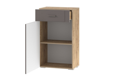 Тумба для обуви Livorno НМ 040.65 (фасад левый), Софт Графит, Дуб Бунратти фото Тумба для обуви Livorno НМ 040.65 (фасад левый), Софт Графит, Дуб Бунратти. Фото