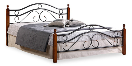 Кровать AT-803 дерево гевея/металл, 120*200 см (middle bed), красный дуб/черный. Фото №1